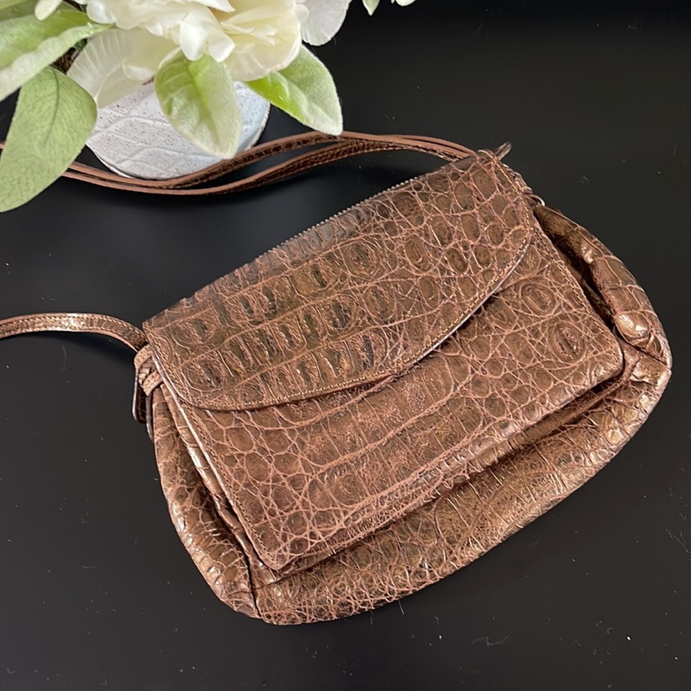 Brighton Bronze Croc Embossed Crossbody - Picture 3 of 10